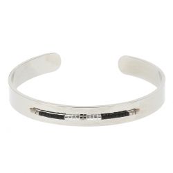 Bracelet Jonc Argenté Perles Noires - Bracelet Argenté