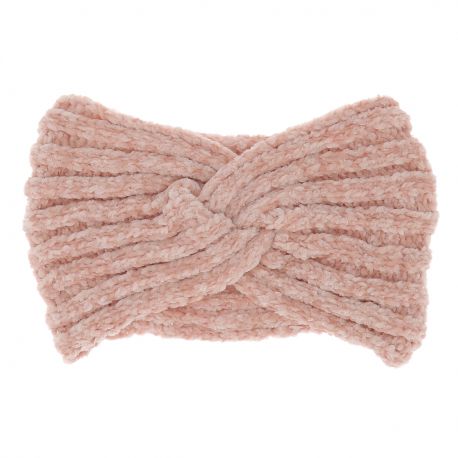 Bandeau Maille Chenille Rose - Bandeau Cheveux Hiver