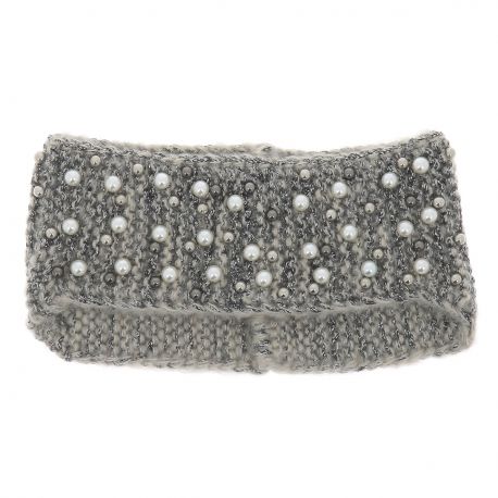 Bandeau Maille Beige Perles nacrées - Bandeau Tricot
