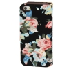 Etui portefeuille Iphone 5 / 5S Noir imprimé Fleurs