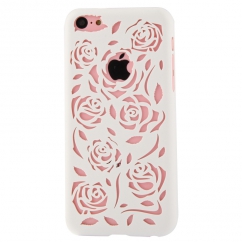 Coque Iphone 5C Blanche sculptures fleurs 