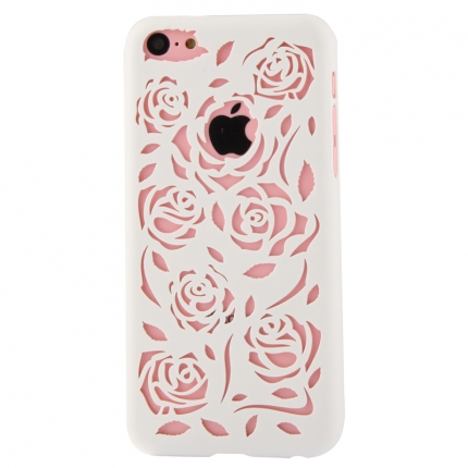 Coque Iphone 5C Blanche sculptures fleurs 