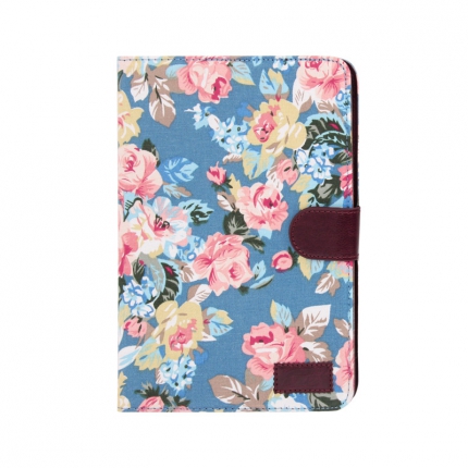 Etui portefeuille Ipad mini / mini 2 rétina Bleu imprimé Fleurs