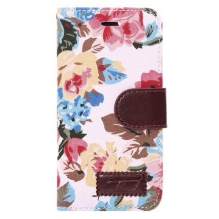Etui portefeuille Iphone 6 Blanc imprimé Fleurs