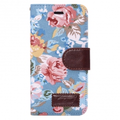 Etui portefeuille Iphone 6 Bleu imprimé Fleurs