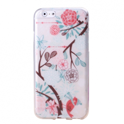 Coque Iphone 6 Nacré motif fleurs et oiseau