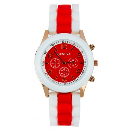 Montre silicone bicolore rouge et blanche