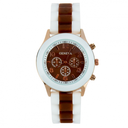 Montre silicone bicolore marron et blanche