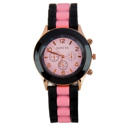 Montre silicone bicolore rose clair et noire
