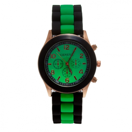 Montre silicone bicolore verte et noire